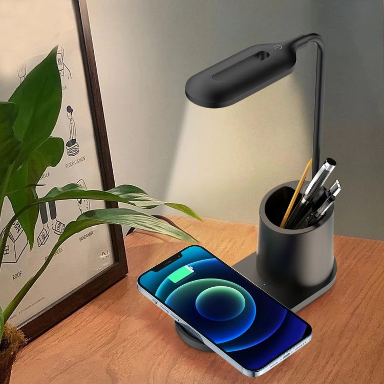 HT-513 3-in-1 15W Wireless Phone Charging Desktop Pen Holder Table Lamp(White) by bashfashion