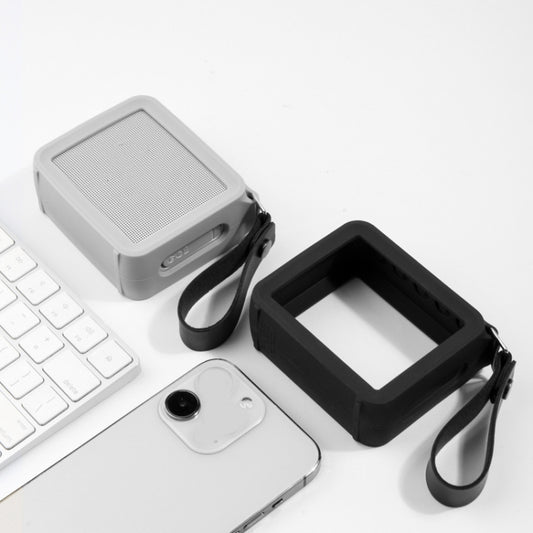 For JBL GO 2 Speaker Silicone Cover with PU Hand Strap Anti-lost Audio Protective Case(Black) by bashfashion