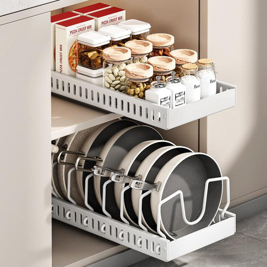 Kitchen Pull-Out Rack Pots And Pans Organizer Cabinet Countertop Dish Tray 52cm White by bashfashion