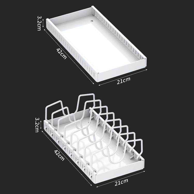 Kitchen Pull-Out Rack Pots And Pans Organizer Cabinet Countertop Dish Tray 42cm With Baffle White by bashfashion