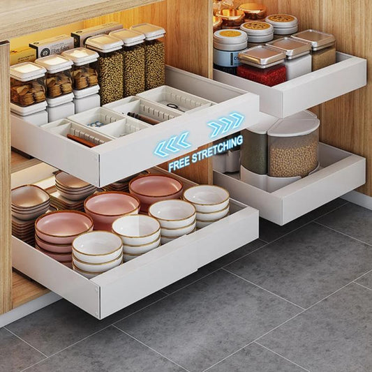 Extensible (30-46cm) Pull-out Cabinet Organizer Storage Rack Slide-out Drawer 53cm White by bashfashion