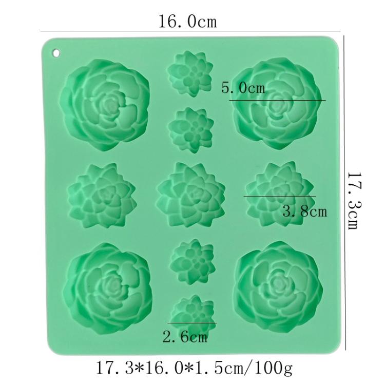 11-Cavity Succulent-Shaped Silicone Chocolate Cookie Mold Fondant Cake Baking Mold(Green) by bashfashion