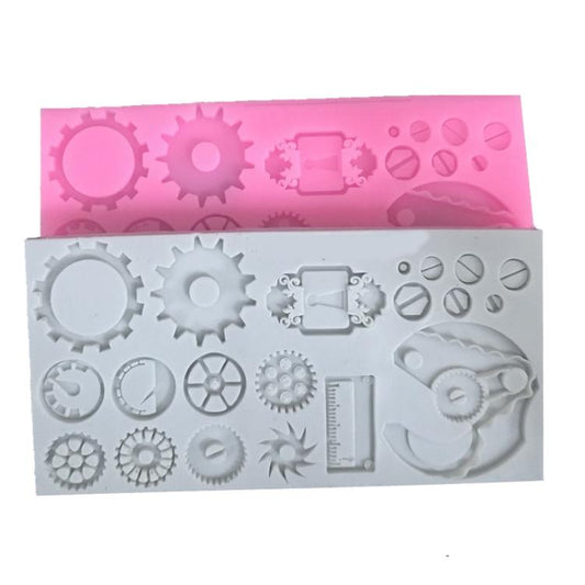 Mechanical Gear Silicone Cake Fondant Mold For Sugarcraft, Cupcake Topper, Jewelry, Polymer Clay, Crafting Projects(Pink) by bashfashion
