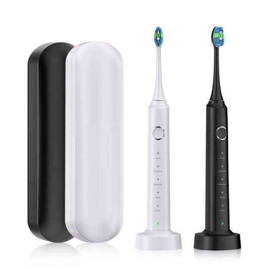 IPX7 Waterproof Smart Portable Sonic Electric Toothbrush with 6-brush Heads(White) by bashfashion