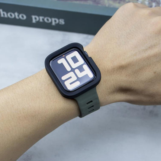 For Apple Watch Ultra 49mm Sport Loop Silicone Watch Strap + TPU Protective Case Set(Dark Green) by bashfashion