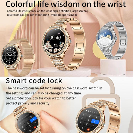 Bluetooth Calling AI Voice Assistant Life Waterproof Sports Smartwatch, Color: Gold Pink Silicone Strap by bashfashion
