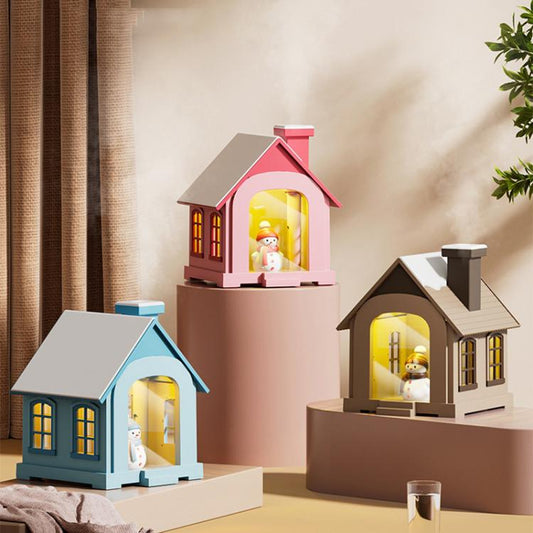 500ML Portable Mini Snow House Humidifier USB Desktop Snowman Colorful Ambient Light Air Humidifiers, Size: Plug-in(Brown) by bashfashion
