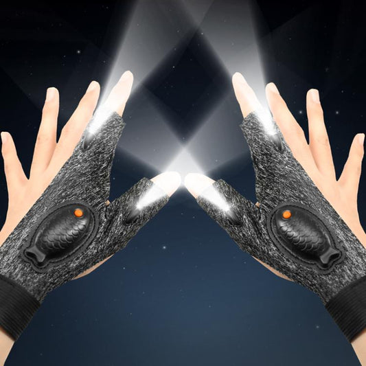 Night Riding Lighting Car Repair Fish Rechargeable LED Light Gloves, Style: Sisal Gray-Left Hand by bashfashion