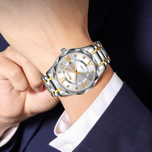 SKMEI Business Casual Watches Diamond Case Luminous Waterproof Quartz Watch, Style: Men Silver Case Silver Dial by SKMEI