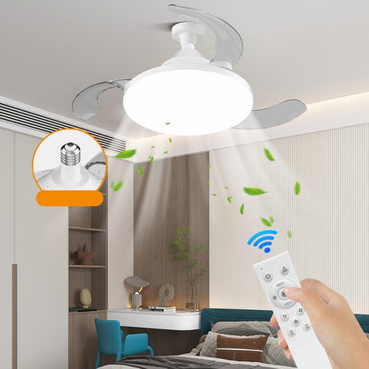 22.5-inch Invisible Blade Ceiling Fan Light with E27 Socket Dimmable LED, 3 Color Temperatures, 3 Speeds, 2H/4H Time(White) by bashfashion