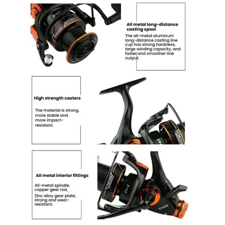 YUMOSHI KV3000 Dual Brake Long Cast Fishing Reel with Metal Spool 5.2:1 Gear Ratio by YUMOSHI