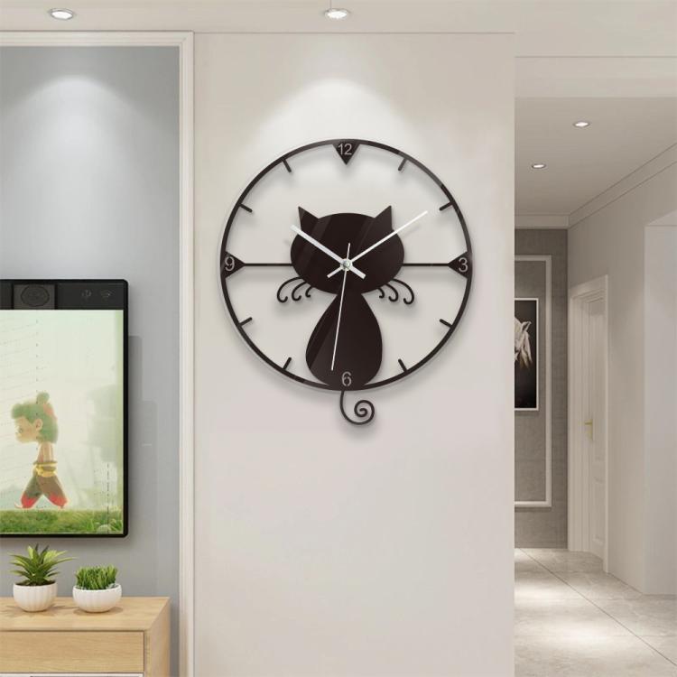 Cat Transparent Acrylic Silent Wall Clock For Home Decor(Black) by bashfashion