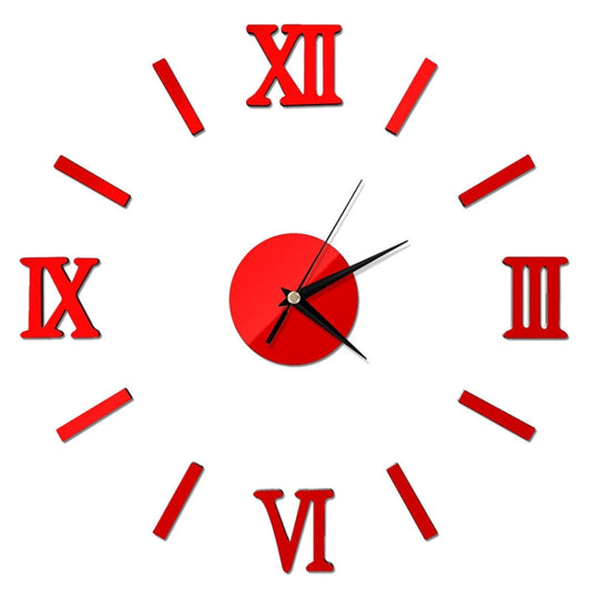 Modern DIY Indoor Roman Wall Clock Mirror Effect 3D Wall Sticker(Red) by bashfashion