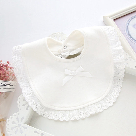 Newborn Lace Bow Baby Bibs Infant Saliva Towels(White) by bashfashion