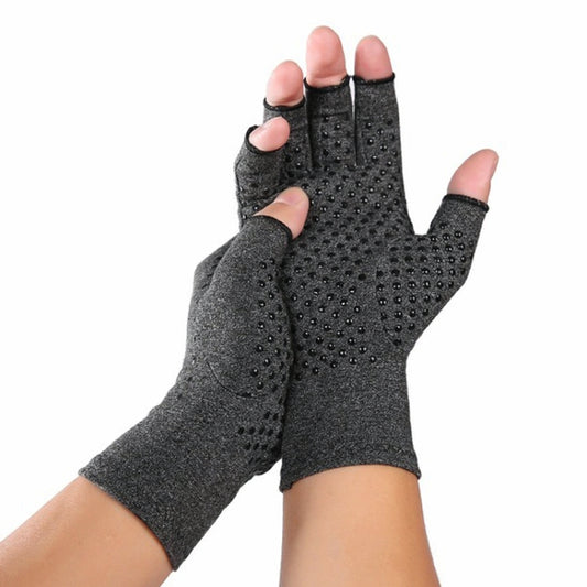 Hemp Gray Dispensing A Pair Sports Breathable Health Care Half Finger Gloves Rehabilitation Training Arthritis Pressure Gloves, Size:S by bashfashion