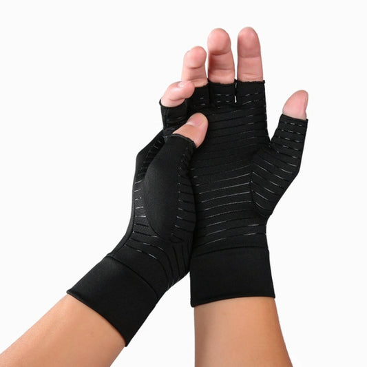 Black Fiber A Pair Sports Breathable Health Care Half Finger Gloves Rehabilitation Training Arthritis Pressure Gloves, Size:L by bashfashion