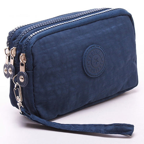 Three-Layer Zipper Short for Ladies Change Mobile Bag(Dark blue) by bashfashion