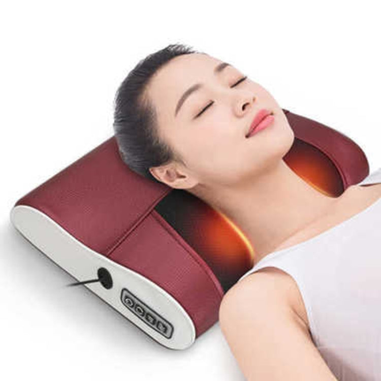Cervical Spine Massage Pillow Neck Waist Back Multifunctional Electric Massage Cushion, Plug Type:AU Plug(Red White) by bashfashion