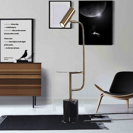 Minimalist Marble with Small Table Floor Lamp(Black White Base) by bashfashion