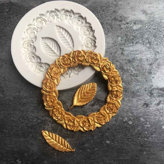 2 PCS Rose Garland Rose Leaf Silicone Fondant Mold Cake Edging Decoration Tool Baking Glue Mold(Gray) by bashfashion