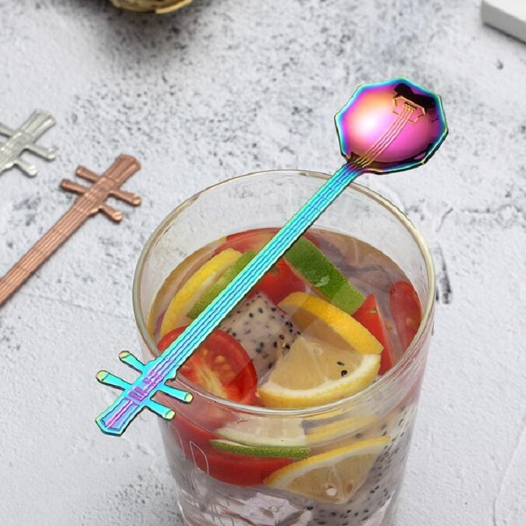 Stainless Steel Coffee Mixing Spoon Creative Musical Instrument Shape Spoon, Style:Guitar, Color:Colorful by bashfashion