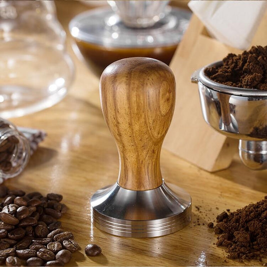 Stainless Steel Solid Wood Handle Integrated Coffee Powder, Specification:57.5mm, Color:Rosewood Handle by bashfashion