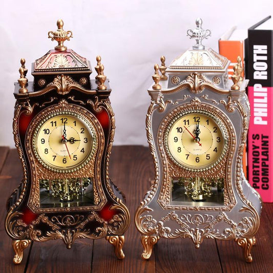 Vintage Clock Classical Royalty Sitting Room TV Cabinet Desk Imperial Furnishing Creative Sit Pendulum Clock(Gray) by bashfashion