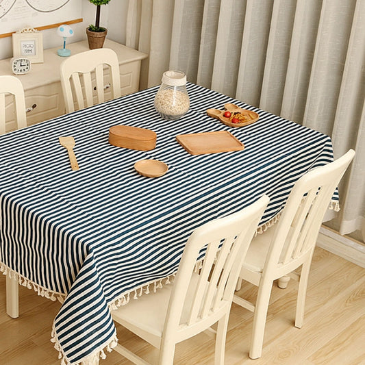 Cloth Cotton Dining Tablecloth Decoration Cloth, Size:140x220cm(Blue Stripe) by bashfashion