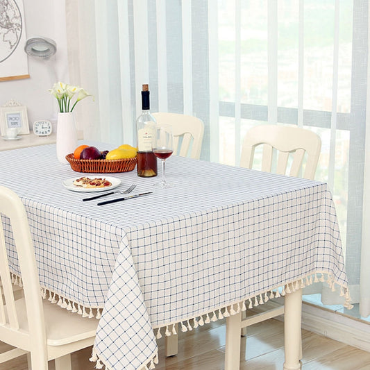 Cloth Cotton Dining Tablecloth Decoration Cloth, Size:110x140cm(Beige White Grid) by bashfashion