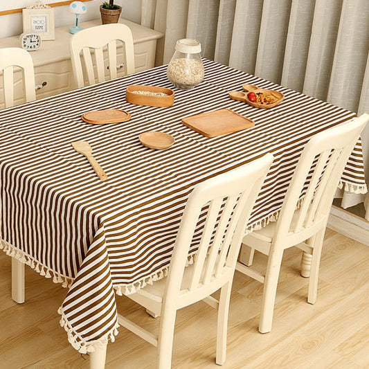 Cloth Cotton Dining Tablecloth Decoration Cloth, Size:120x120cm(Brown Stripe) by bashfashion