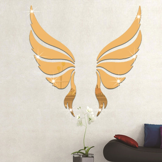 Crystal Three Dimensional Decorative Wall Stickers Angel Wings Bedroom Decorative Mirror(Gold) by bashfashion