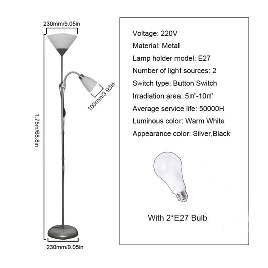 Folding Wrought Iron Floor Lamp (Silver) by YWXLight