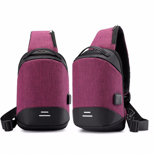 Multi-Function Oxford Portable Casual Single Shoulder Bag with Earphone Line Hole & USB Charging (Purple) by bashfashion