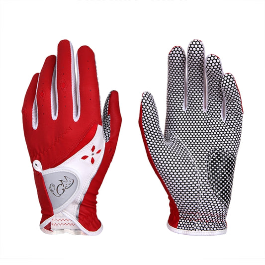 PGM One Pair Golf Non-Slip PU Leather Gloves for Women (Color:Red Size:17) by PGM