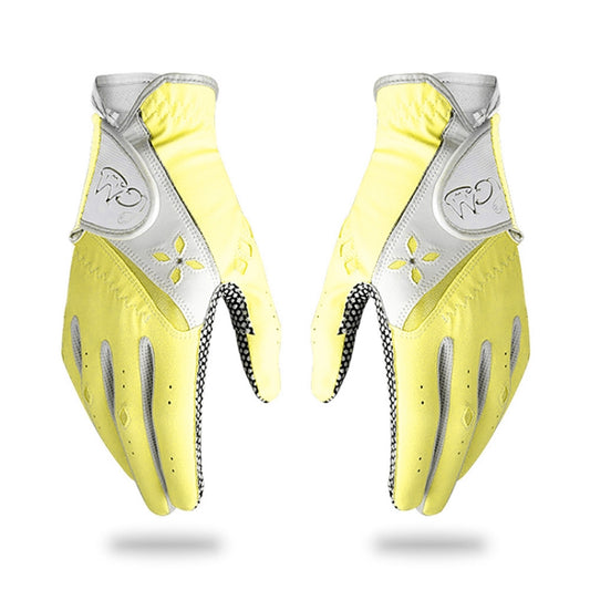 PGM One Pair Golf Non-Slip PU Leather Gloves for Women (Color:Yellow Size:17) by PGM