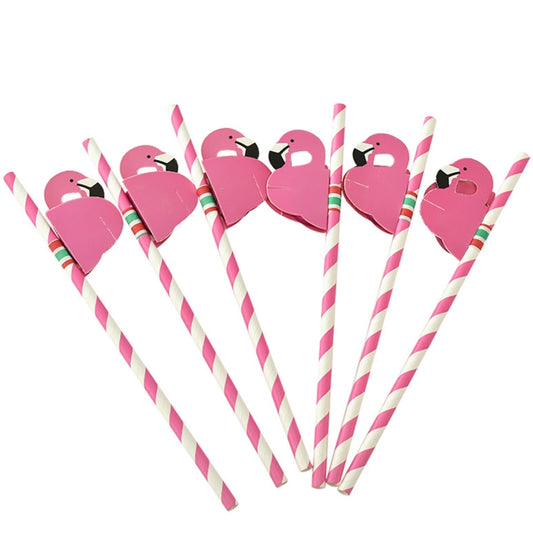 50 PCS 3D Flamingo Jungle Paper Straws Party Decorations Cocktail Straw (Pink) by bashfashion