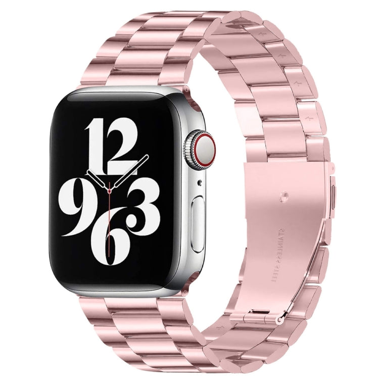 For Apple Watch Series 10 42mm / 9&8&7 41mm / SE 3&SE 2&6&SE&5&4 40mm / 3&2&1 38mm Fold Buckle 3 Beads Stainless Steel Watch Band (Pink) by bashfashion