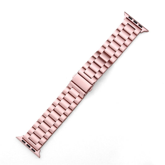 For Apple Watch Series 10 42mm / 9&8&7 41mm / SE 3&SE 2&6&SE&5&4 40mm / 3&2&1 38mm Fold Buckle 3 Beads Stainless Steel Watch Band (Pink) by bashfashion