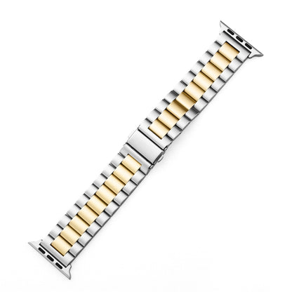 For Apple Watch Series 10 42mm / 9&8&7 41mm / SE 3&SE 2&6&SE&5&4 40mm / 3&2&1 38mm Fold Buckle 3 Beads Stainless Steel Watch Band (Gold + Silver) by bashfashion