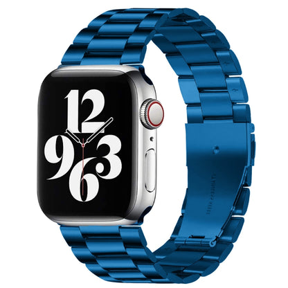For Apple Watch Series 10 42mm / 9&8&7 41mm / SE 3&SE 2&6&SE&5&4 40mm / 3&2&1 38mm Fold Buckle 3 Beads Stainless Steel Watch Band (Blue) by bashfashion