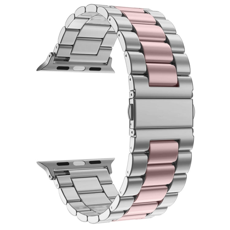 For Apple Watch Series 10 42mm / 9&8&7 41mm / SE 3&SE 2&6&SE&5&4 40mm / 3&2&1 38mm Fold Buckle 3 Beads Stainless Steel Watch Band (Silver Pink) by bashfashion