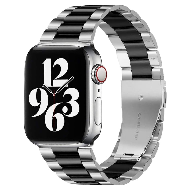 For Apple Watch Series 10 42mm / 9&8&7 41mm / SE 3&SE 2&6&SE&5&4 40mm / 3&2&1 38mm Fold Buckle 3 Beads Stainless Steel Watch Band (Silver Black) by bashfashion