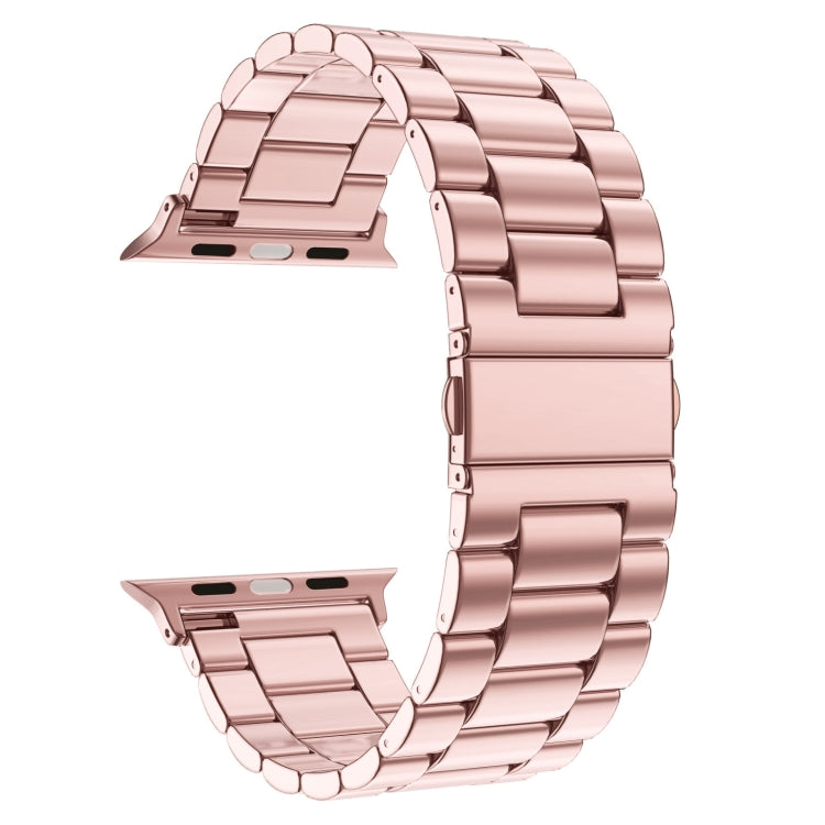 Fold Buckle 3 Beads Stainless Steel Watch Band For Apple Watch Ultra 49mm&Watch Ultra 2 49mm / Series 10 46mm / 9&8&7 45mm / SE 3&SE 2&6&SE&5&4 44mm / 3&2&1 42mm(Pink) by bashfashion