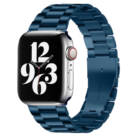 Fold Buckle 3 Beads Stainless Steel Watch Band For Apple Watch Ultra 49mm&Watch Ultra 2 49mm / Series 10 46mm / 9&8&7 45mm / SE 3&SE 2&6&SE&5&4 44mm / 3&2&1 42mm(Blue) by bashfashion