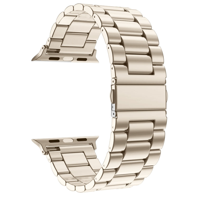 Fold Buckle 3 Beads Stainless Steel Watch Band For Apple Watch Ultra 49mm&Watch Ultra 2 49mm / Series 10 46mm / 9&8&7 45mm / SE 3&SE 2&6&SE&5&4 44mm / 3&2&1 42mm(Starlight) by bashfashion