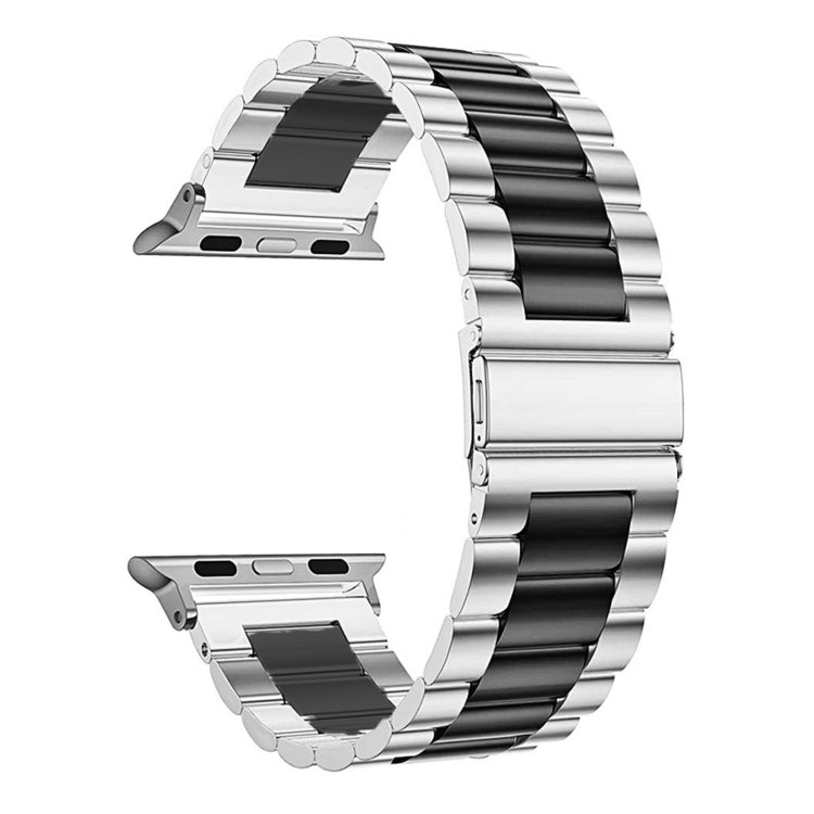 Fold Buckle 3 Beads Stainless Steel Watch Band For Apple Watch Ultra 49mm&Watch Ultra 2 49mm / Series 10 46mm / 9&8&7 45mm / SE 3&SE 2&6&SE&5&4 44mm / 3&2&1 42mm(Silver Black) by bashfashion