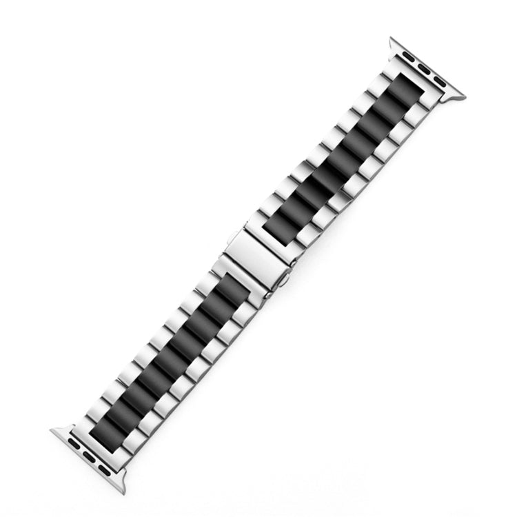 Fold Buckle 3 Beads Stainless Steel Watch Band For Apple Watch Ultra 49mm&Watch Ultra 2 49mm / Series 10 46mm / 9&8&7 45mm / SE 3&SE 2&6&SE&5&4 44mm / 3&2&1 42mm(Silver Black) by bashfashion