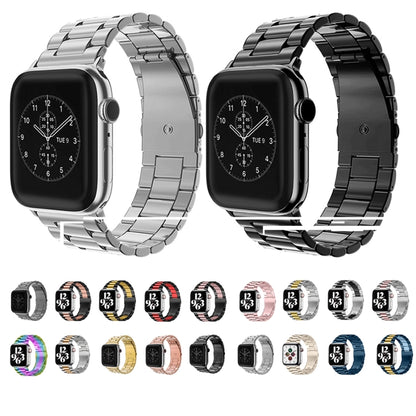 Fold Buckle 3 Beads Stainless Steel Watch Band For Apple Watch Ultra 49mm&Watch Ultra 2 49mm / Series 10 46mm / 9&8&7 45mm / SE 3&SE 2&6&SE&5&4 44mm / 3&2&1 42mm(Pink) by bashfashion