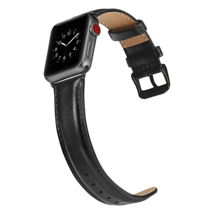Black Buckle Leather Watch Band For Apple Watch Series 10 42mm / 9&8&7 41mm / SE 3&SE 2&6&SE&5&4 40mm / 3&2&1 38mm(Black) by bashfashion
