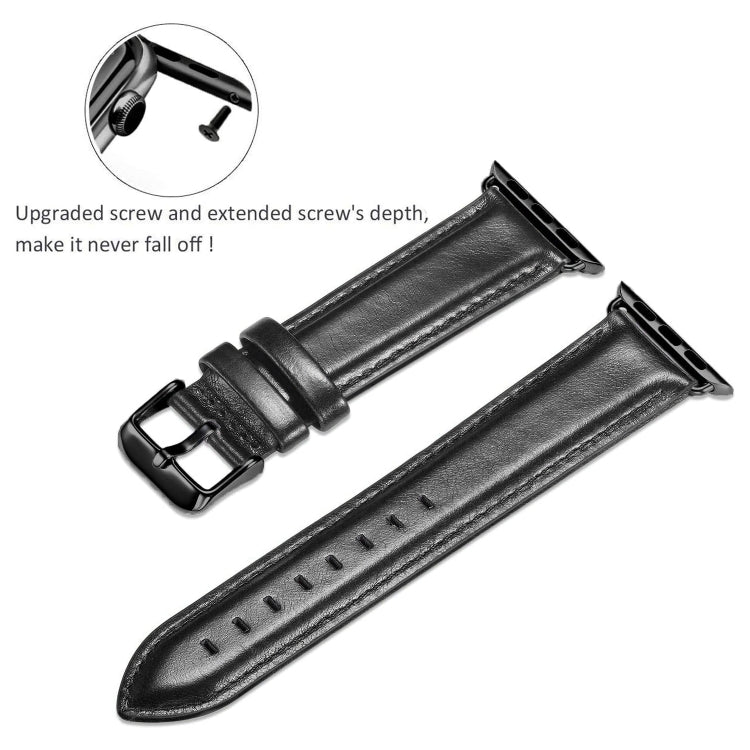 Black Buckle Leather Watch Band For Apple Watch Series 10 42mm / 9&8&7 41mm / SE 3&SE 2&6&SE&5&4 40mm / 3&2&1 38mm(Black) by bashfashion